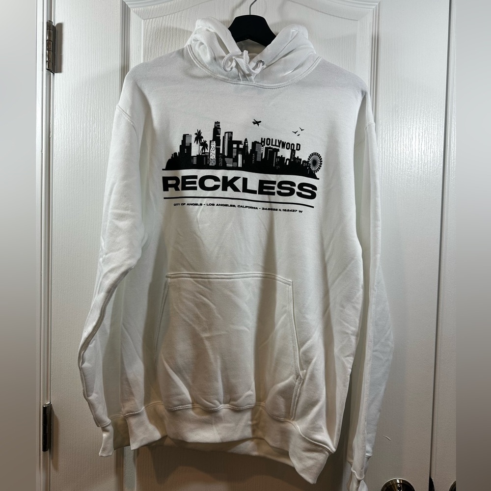 Young & Reckless Men’s White Hoodie with Black Print Brand New without Tags